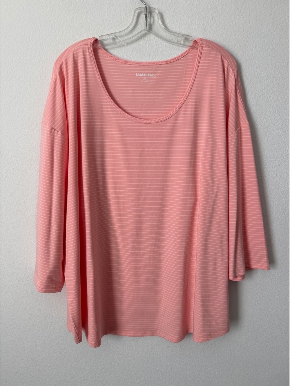 Lands’ End 3/4 Sleeve Scoop Neck Coral/White Striped Cotton Blend Blouse Size 3X